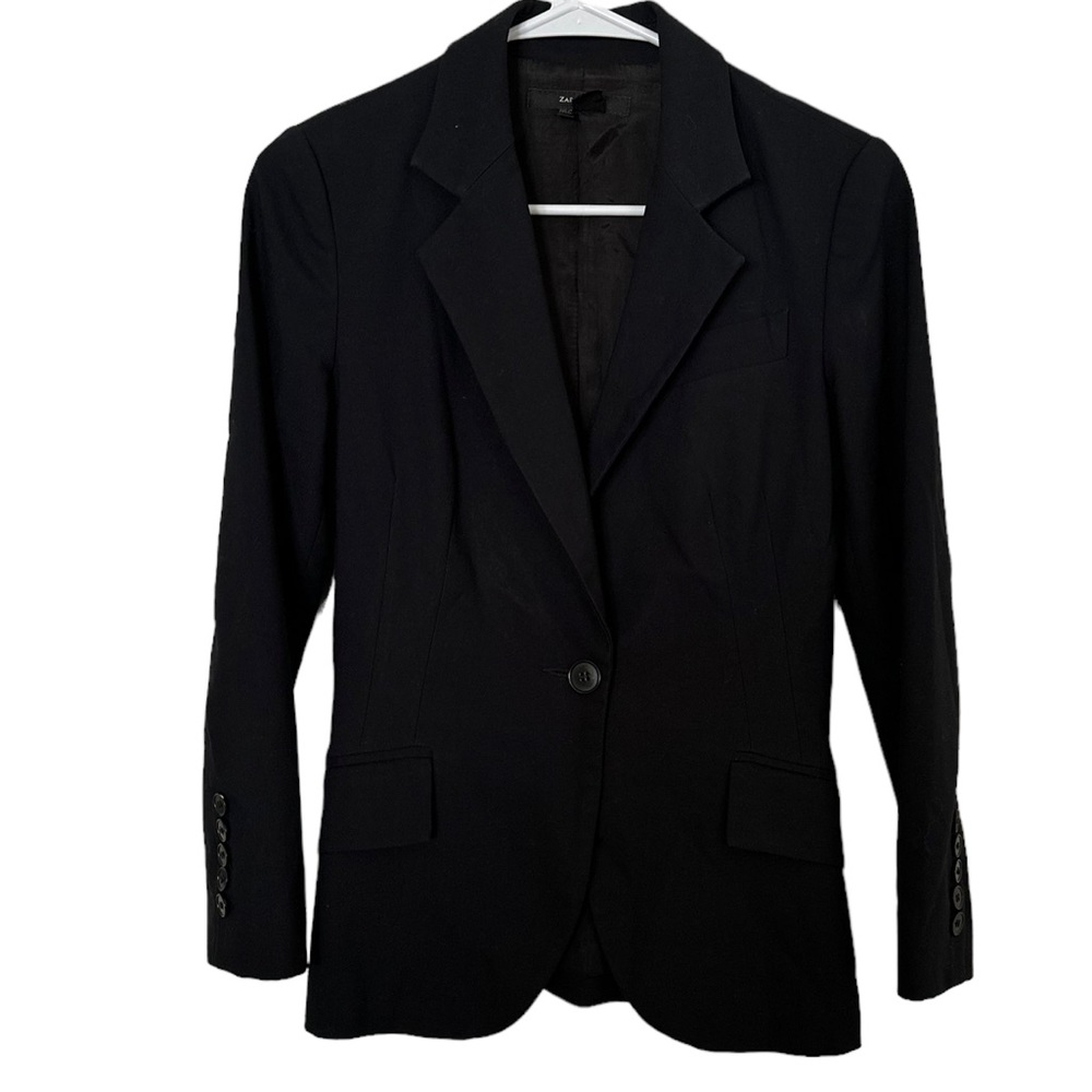 Zara Basic Solid Black Single Breasted Blazer Jac… - image 1